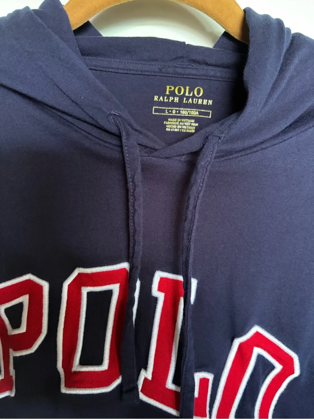 Polo by Ralph Lauren Navy Hooded Tee with Red Lettering - Large men